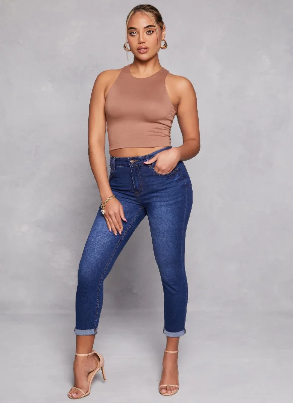 Affordably PricedWAX High Waist Rolled Cuff Denim Jeans