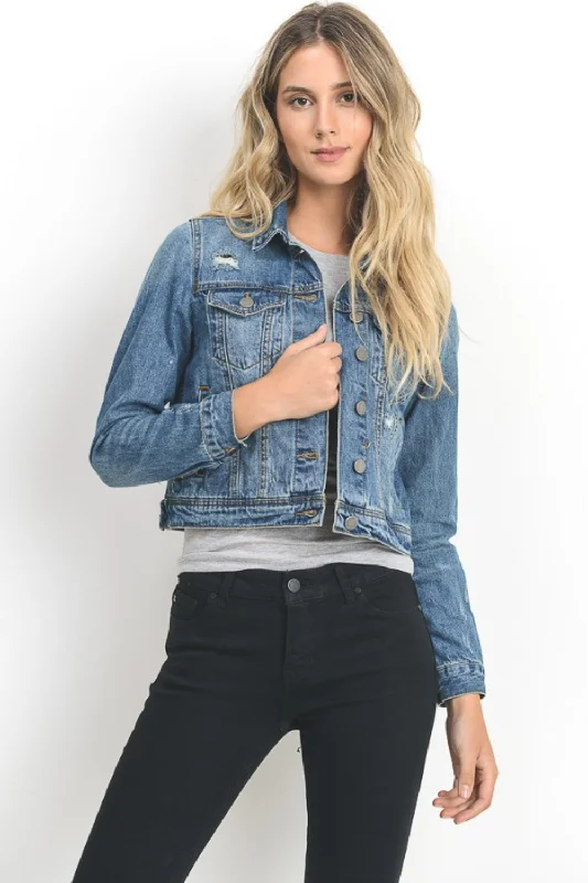 Discount OfferDISTRESSED JEAN JACKET | DARK BLUE