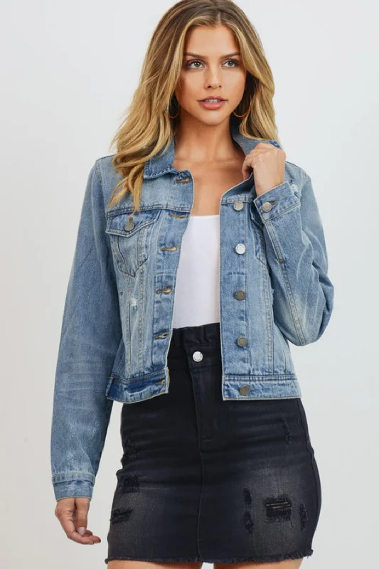 Price CutDISTRESSED JEAN JACKET | MEDIUM BLUE