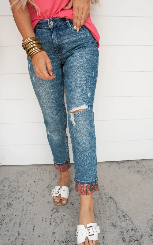 Volume DiscountJudy Blue Paisley Patch Print Cuff Boyfriend - Final Sale