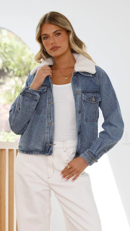 VIP SaleLaelia Teddy Jacket- Mid Blue Denim
