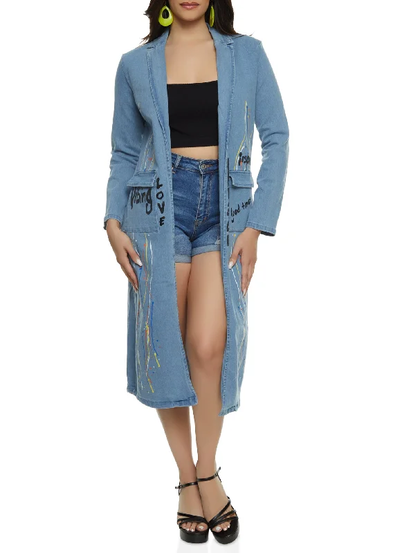 Clearance SalePaint Splatter Graphic Denim Duster