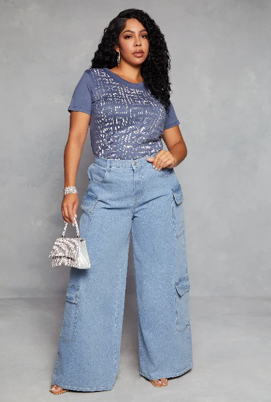 Warehouse SalePlus Size Almost Famous High Waist Wide Leg Cargo Jeans