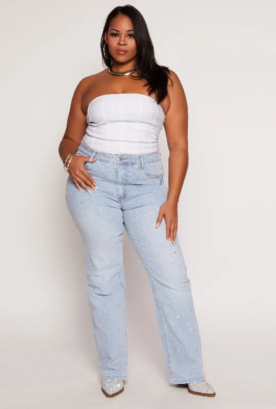 Shop Now, Pay LaterPlus Size Rhinestone High Waist Boot Cut Jeans