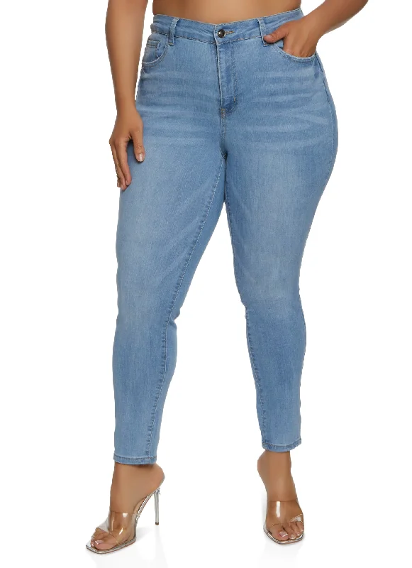 Final SalePlus Size WAX Basic Whiskered Skinny Jeans