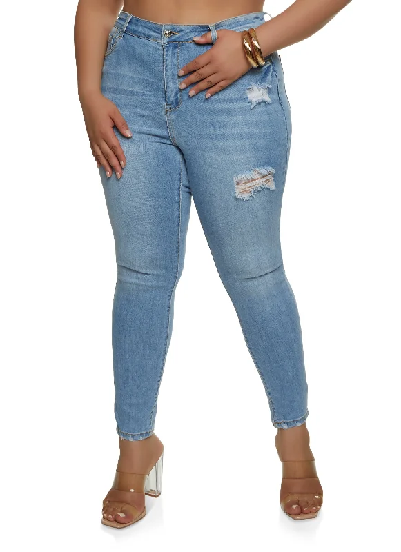 Holiday SalePlus Size WAX Distressed High Rise Skinny Jeans