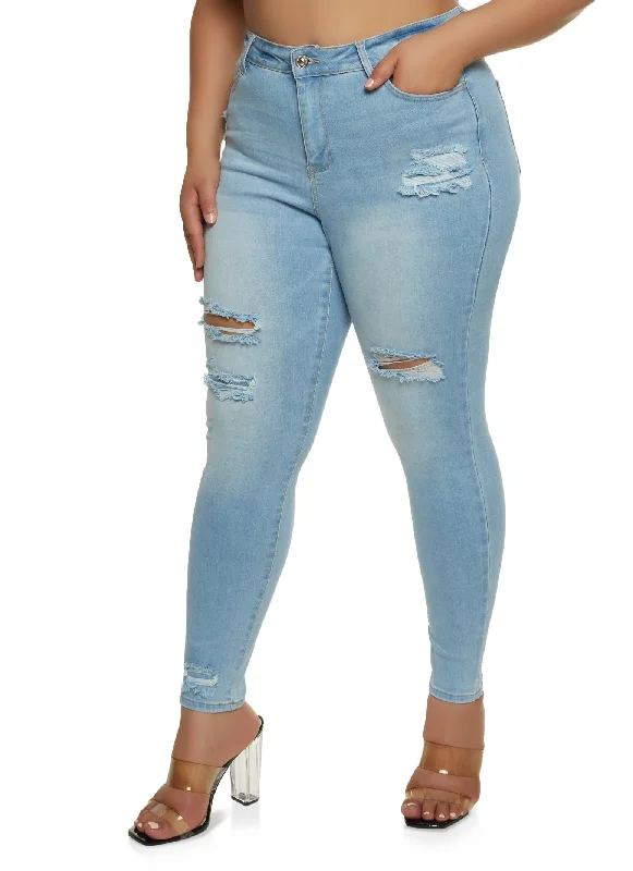 Sale EventPlus Size WAX Distressed High Waist Skinny Jeans