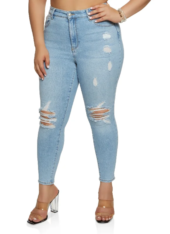 50% OffPlus Size WAX Distressed High Waisted Skinny Jeans