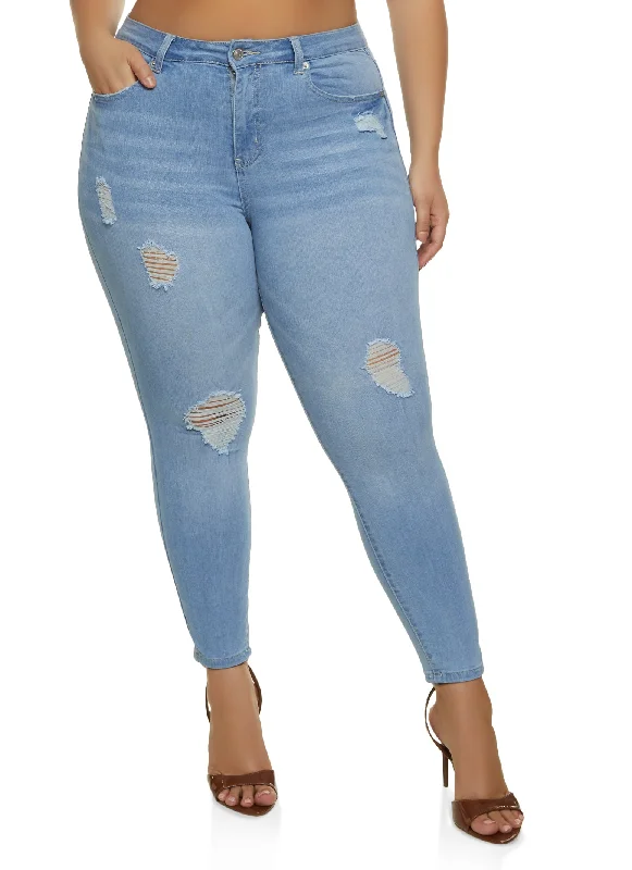 Upgrade Your Wardrobe SalePlus Size WAX Distressed Stretch Skinny Jeans