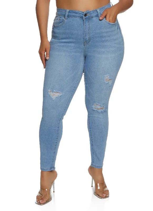 Refresh Your Collection SalePlus Size WAX Distressed Whiskered High Waisted Skinny Jeans