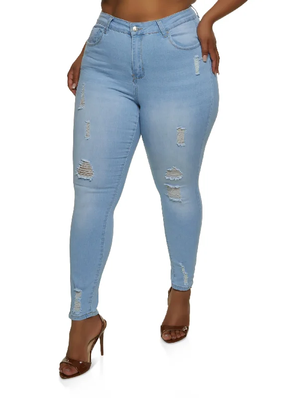 Seasonal SalePlus Size WAX High Rise Distressed Push Up Skinny Jeans