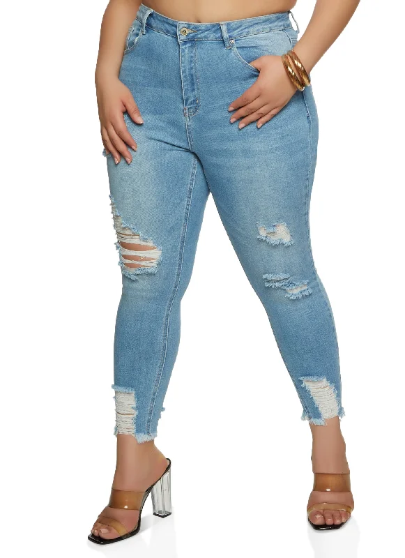 Yellow Tag SalePlus Size WAX High Waist Ripped Skinny Jeans