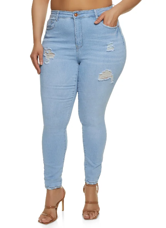 Member's DiscountPlus Size WAX High Waisted Distressed Jeans