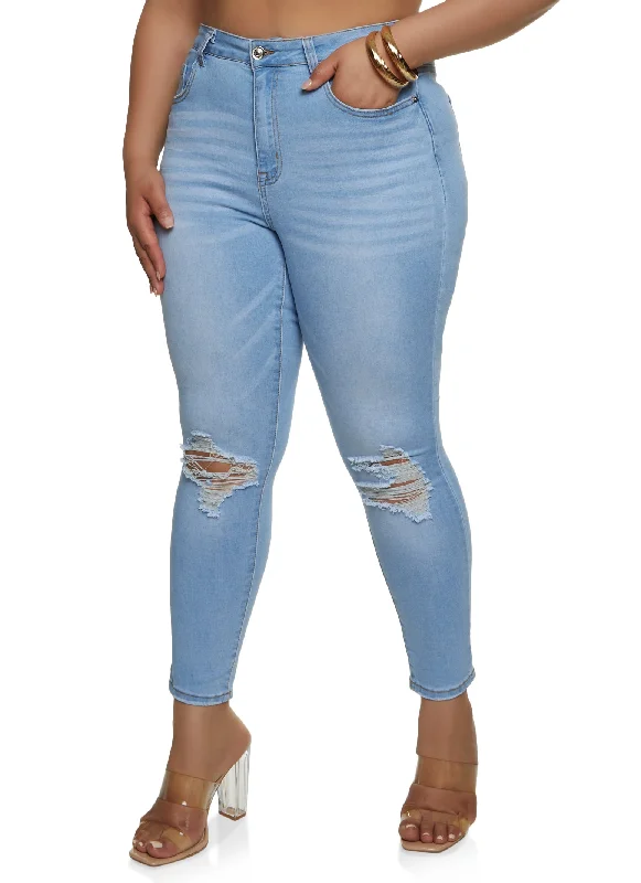 Special PromotionPlus Size WAX Ripped Knee Distressed Jeans