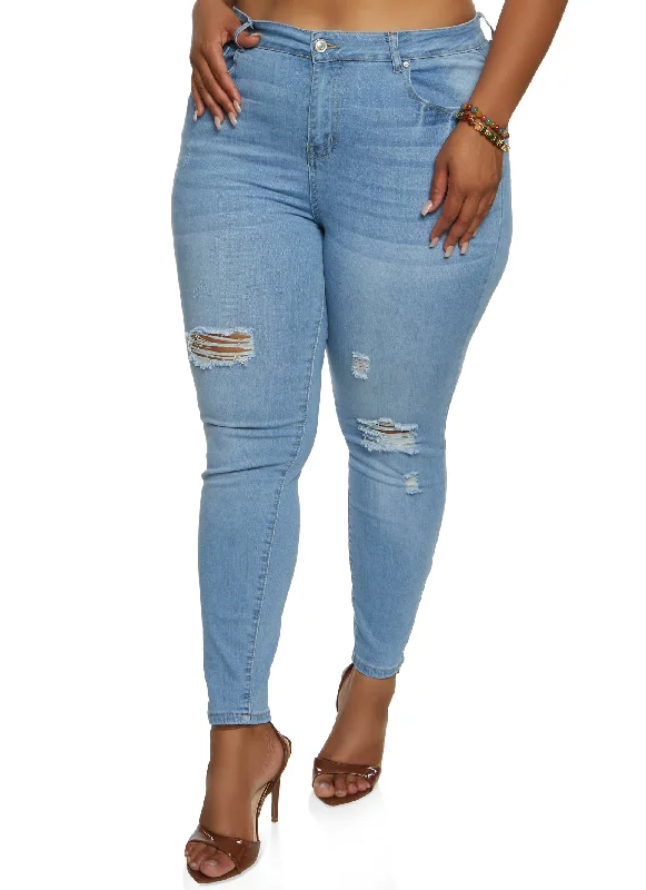 Overstock SalePlus Size WAX Ripped Skinny Leg Jeans