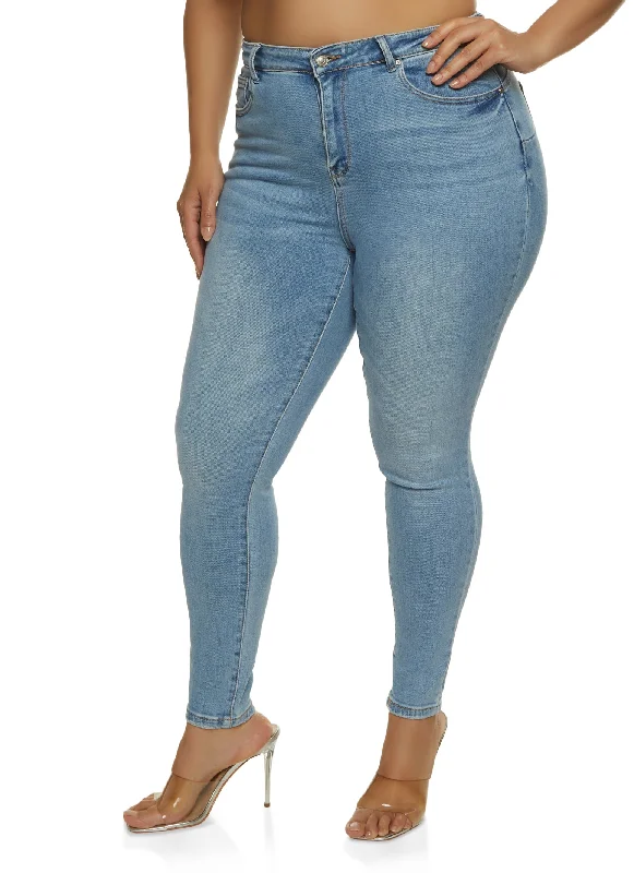 Back - to - School SalePlus Size WAX Whiskered High Waisted Jeans