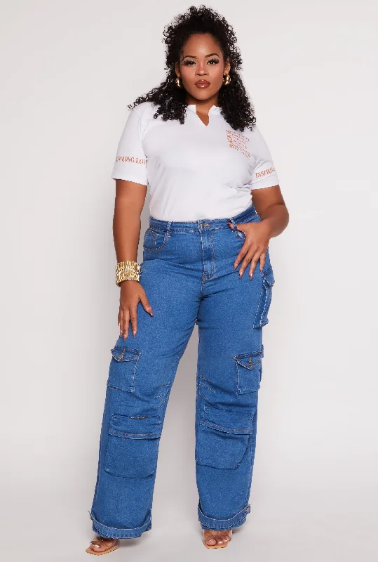 Exclusive AccessPlus Size Daisy High Waist Wide Leg Cargo Jeans