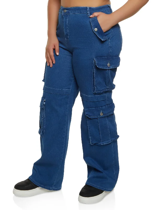 Christmas SalePlus Size High Waist Wide Leg Cargo Jeans