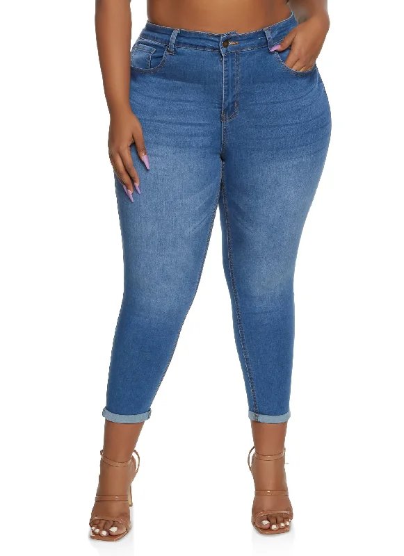 Clearance SalePlus Size WAX Basic Rolled Cuff Jeans