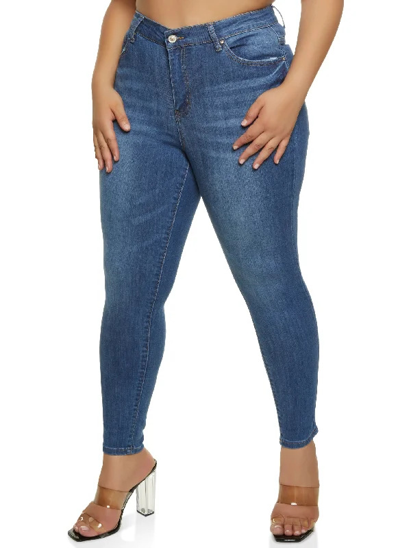 Blowout SalePlus Size WAX Basic Whiskered Skinny Jeans