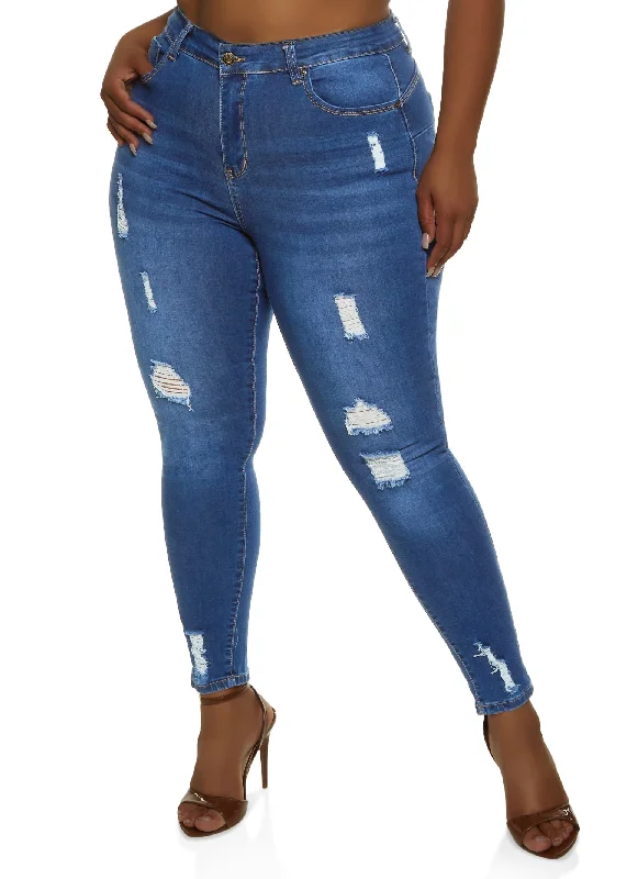 Closeout SalePlus Size WAX High Rise Distressed Push Up Skinny Jeans