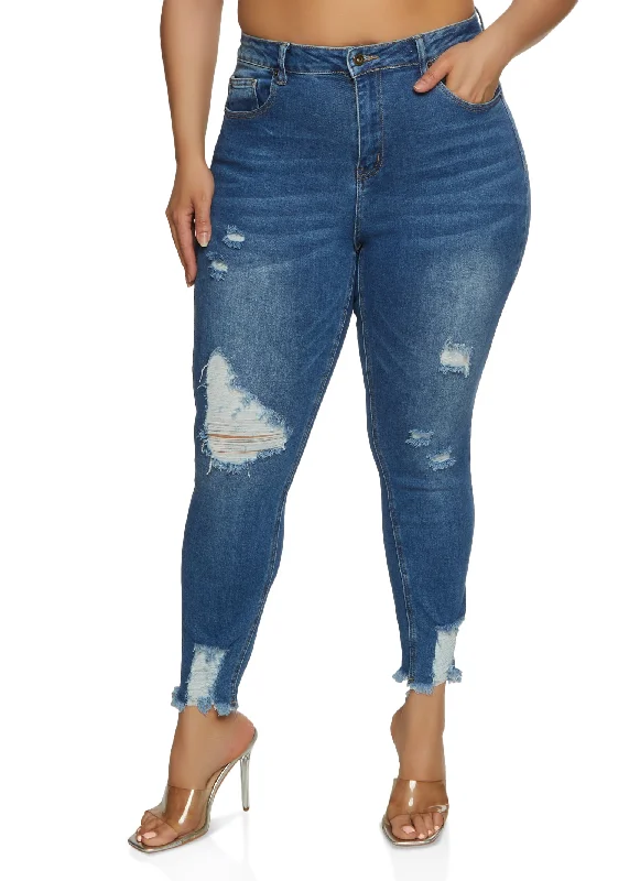 Big SalePlus Size WAX High Waist Ripped Skinny Jeans