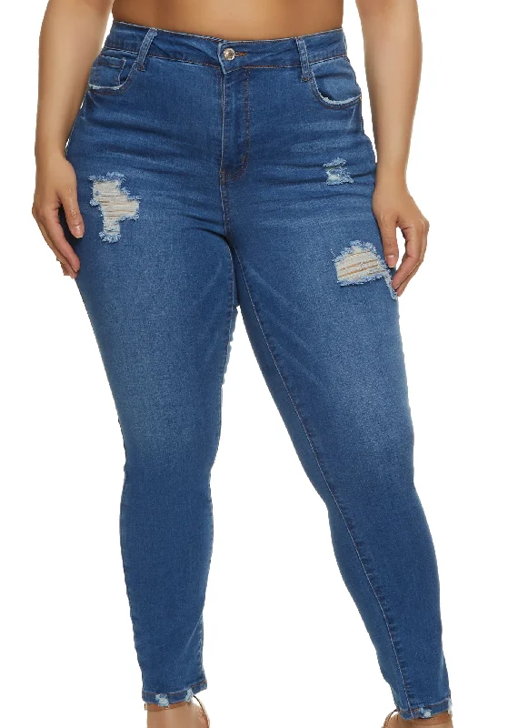 Price CutPlus Size WAX High Waisted Distressed Jeans