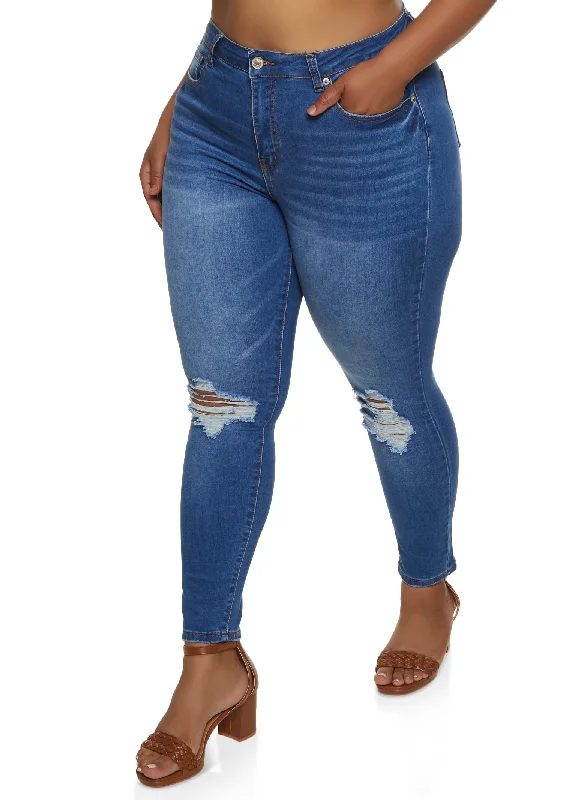 Buy One, Get One (BOGO)Plus Size WAX Ripped Knee Distressed Jeans