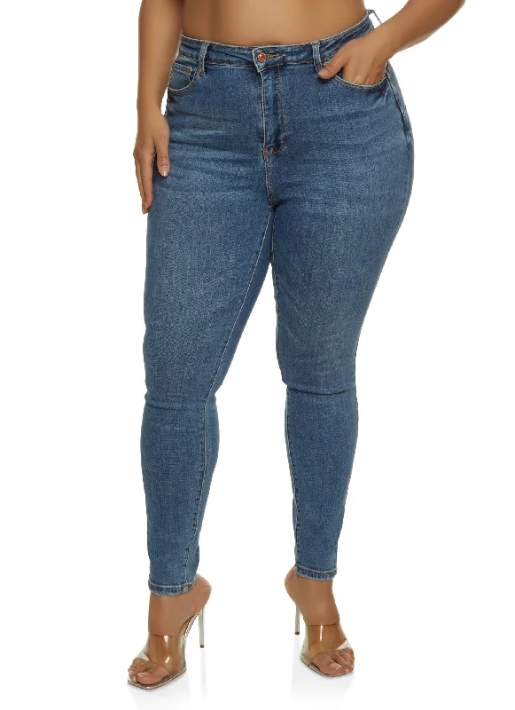 Free Gift with PurchasePlus Size WAX Whiskered High Waisted Jeans