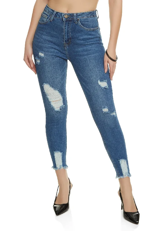 Mother's Day SaleWAX Distressed Frayed Hem Skinny Jeans