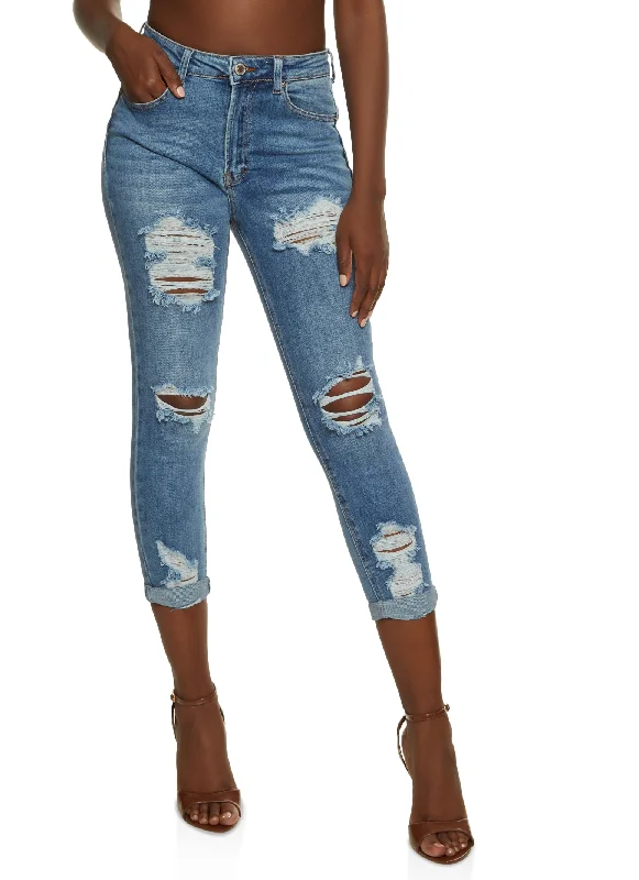 Group Buy DiscountWAX Ripped Rolled Cuff Skinny Jeans