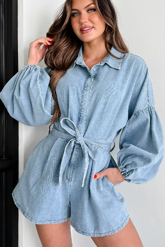 Red Tag SaleModern Direction Denim Balloon Sleeve Romper (Denim)