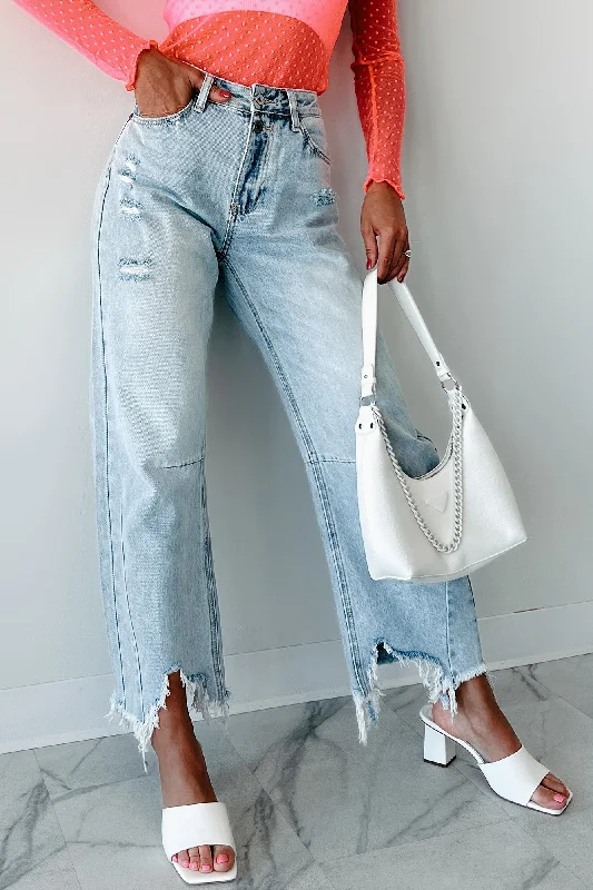 Back - to - School SalePax Special A High Rise Distressed Hem Barrel Jeans (Medium Light)