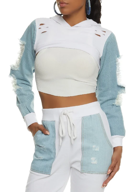 Exclusive OfferDistressed Denim Sleeve Hooded Bolero