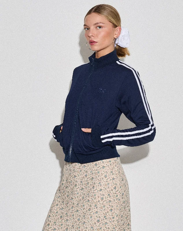 Thanksgiving SaleOrion Zip Up Jumper in Navy with White Stripes and M Embroidery