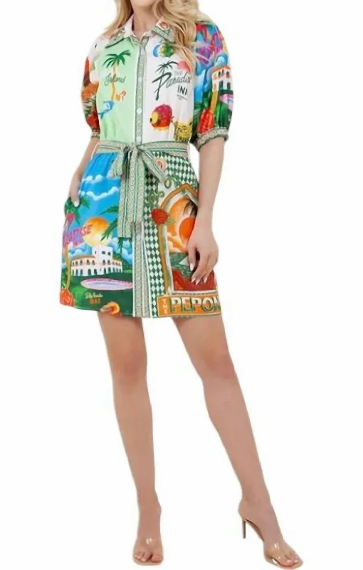 Resort Print Shirt Dress In Multi