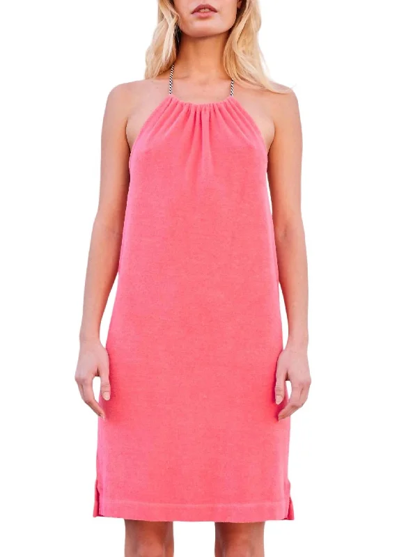 V Halter Dress In Coral