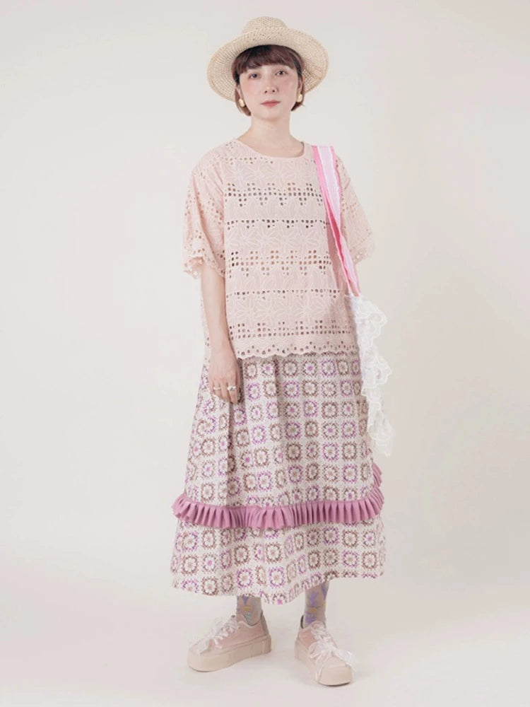 Sale Prices May VaryPurple pink printed lace skirt【s0000006895】