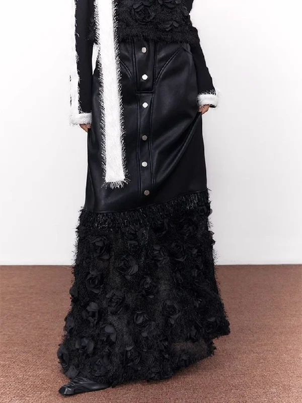 While Supplies LastPatchwork Plush Floral Leather Half Skirt【s0000006953】