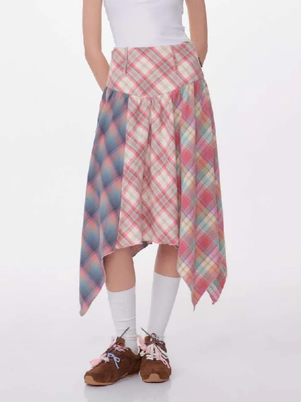 Buy One, Get One (BOGO)3 Types Of Plaid Patterns Double Waist Random Hem Skirt【s0000007142】