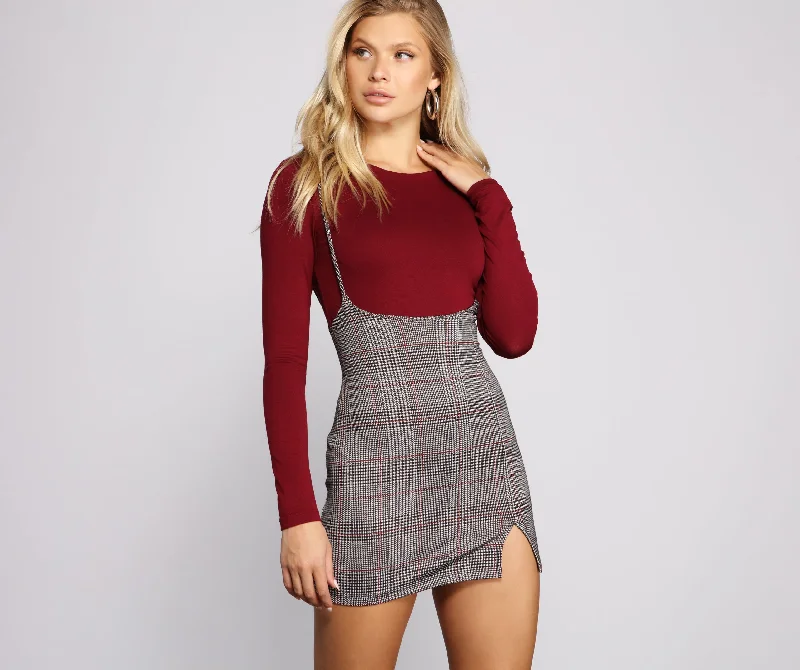 Member's DiscountSassy Plaid Suspender Mini Skirt