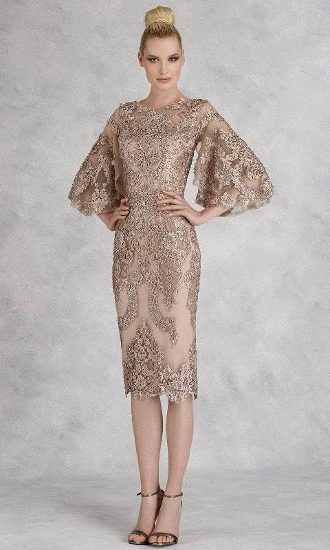 Limited Edition SaleJanique - W2068 Quarter Tulip Sleeves Lace Appliqued Sheath Dress