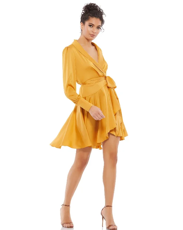 Shop Now, Pay LaterMac Duggal MD12514 Long Sleeve Satin High Low Dress