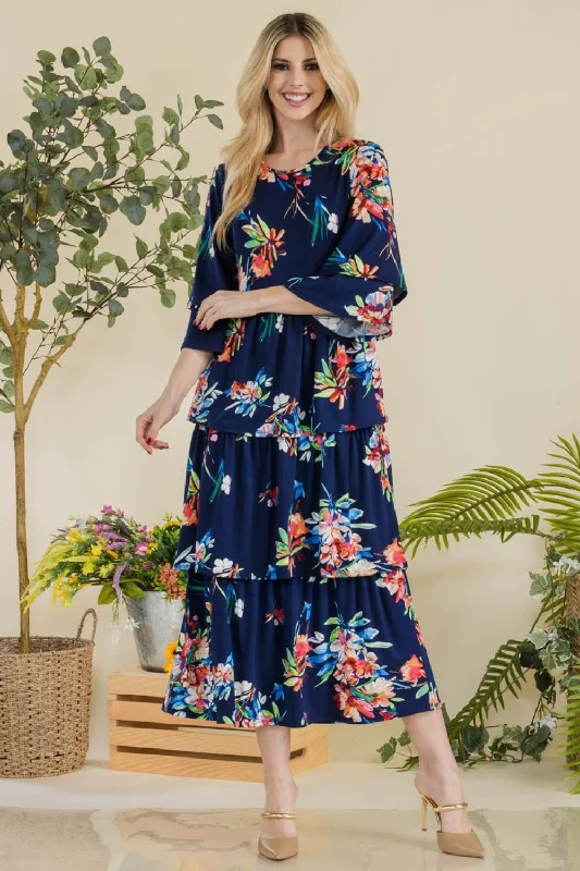 Great SavingsFull Size Floral Ruffle Tiered Midi Dress