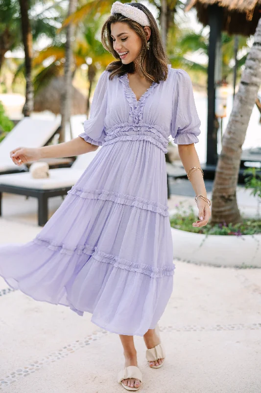 Group Buy DiscountLiving In A Dream Lavender Purple Ruffled Midi Dress