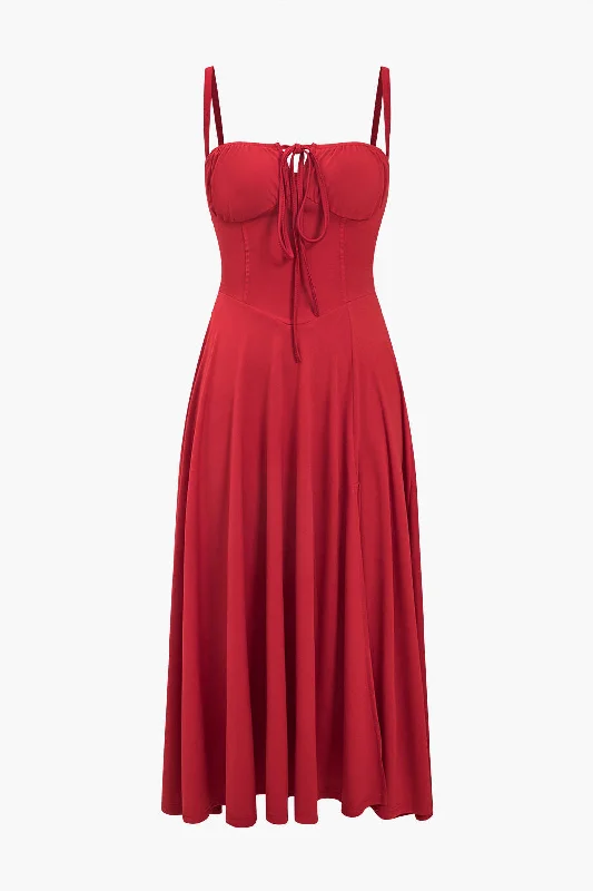 Easy Financing OptionsSolid Ruched Lace Up Midi Dress