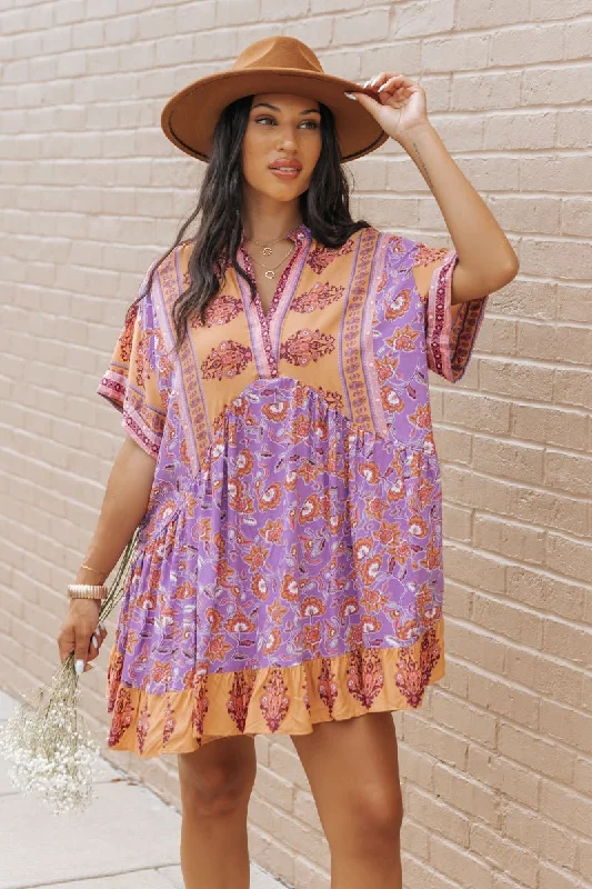 Green Tag SalePurple Multi Print High Low Mini Dress - FINAL SALE