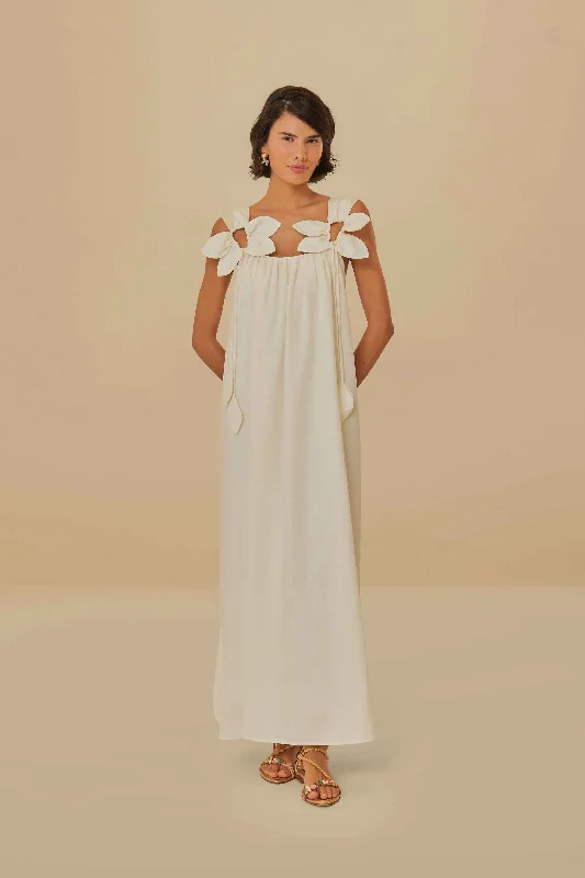 Collector's Item SaleWhite Floral Details Lenzing™ Ecovero™ Euroflax™ Midi Dress
